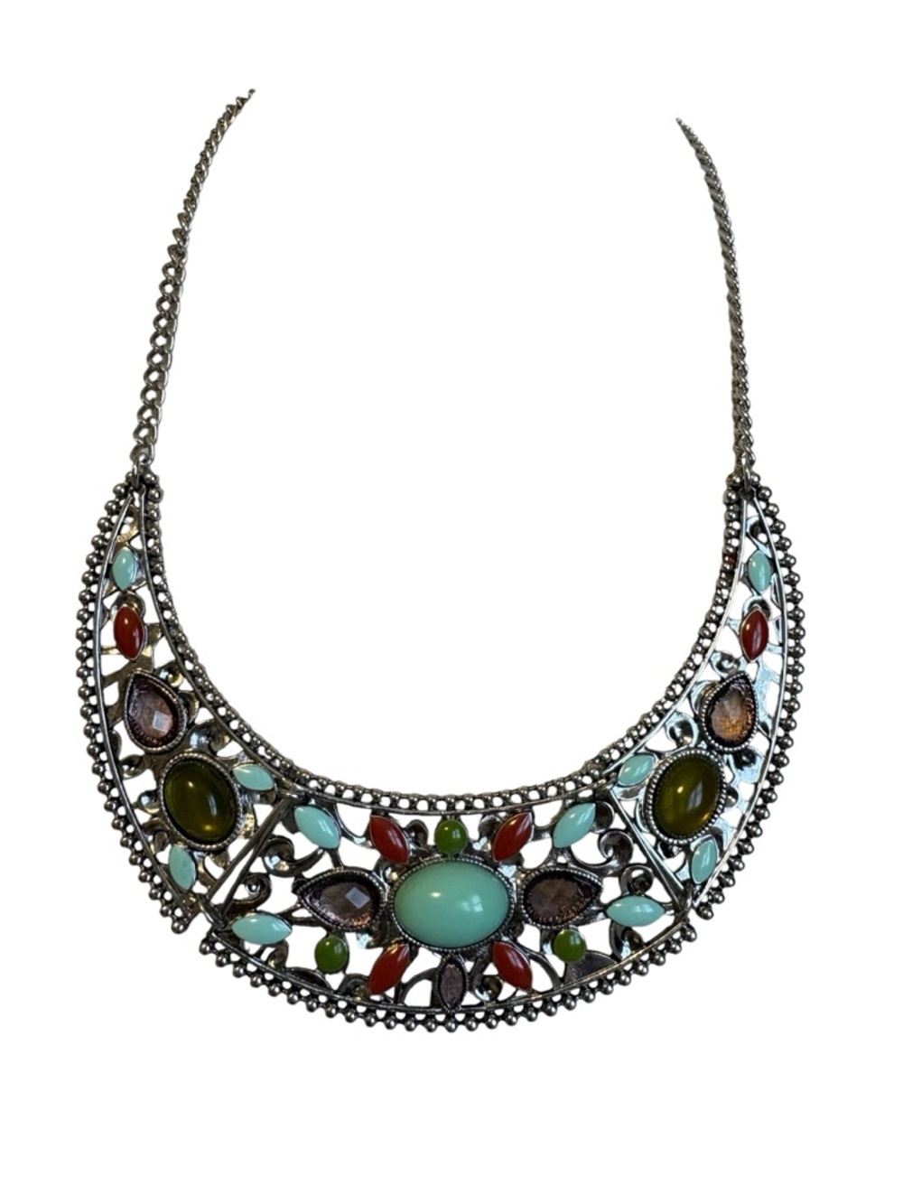 Premier Designs Candy Coated Necklace Bib Style Acrylic Silver Tone
